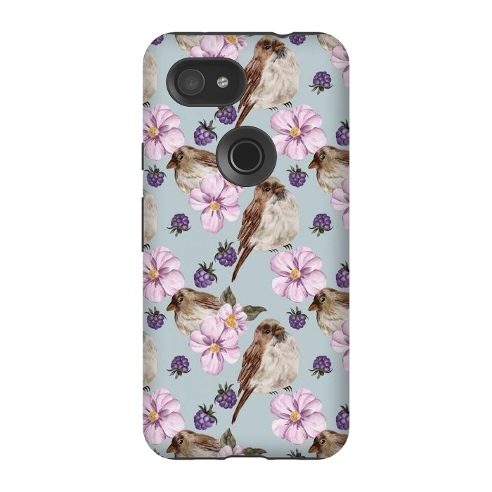 Pixel 3A StrongFit Birds, light teal by Flowery Stories
