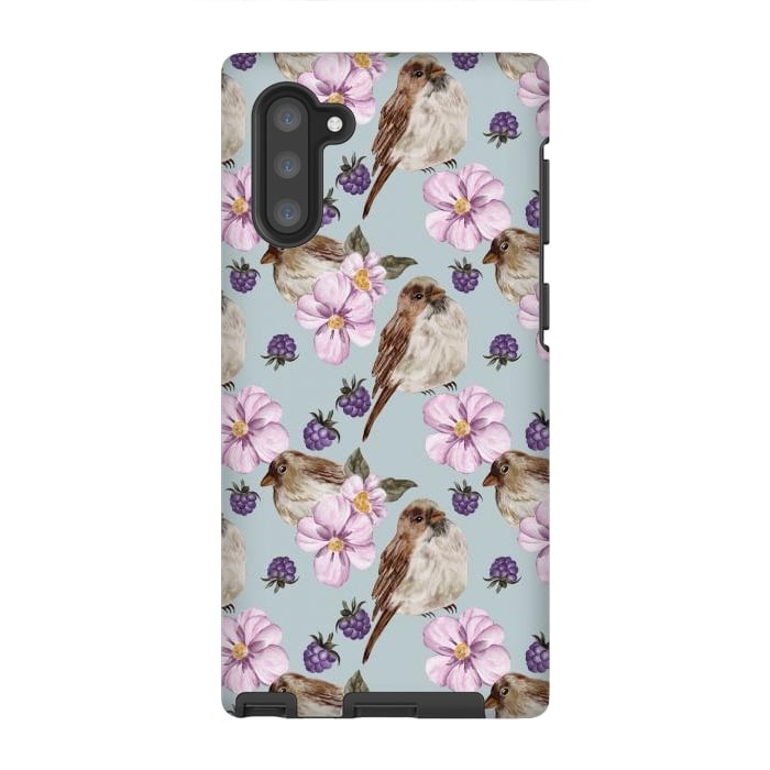 Galaxy Note 10 StrongFit Birds, light teal by Flowery Stories