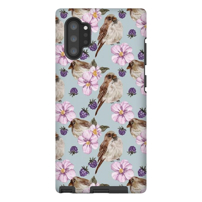 Galaxy Note 10 plus StrongFit Birds, light teal by Flowery Stories