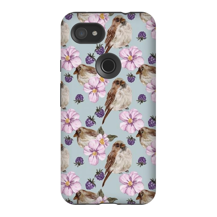 Pixel 3AXL StrongFit Birds, light teal by Flowery Stories