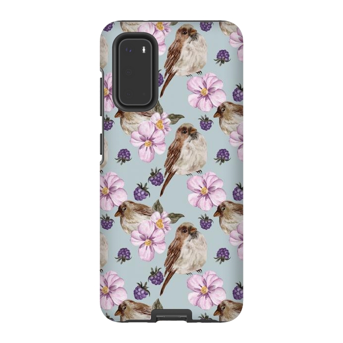 Galaxy S20 StrongFit Birds, light teal by Flowery Stories