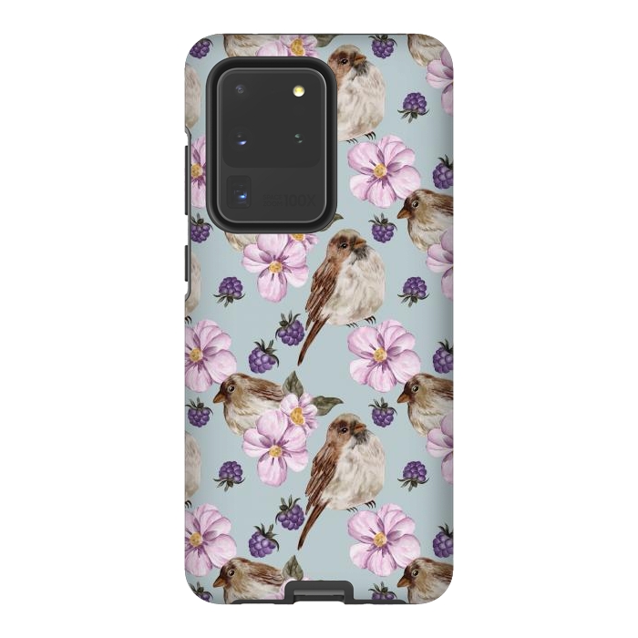 Galaxy S20 Ultra StrongFit Birds, light teal by Flowery Stories