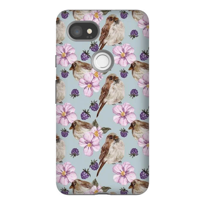 Pixel 2XL StrongFit Birds, light teal by Flowery Stories
