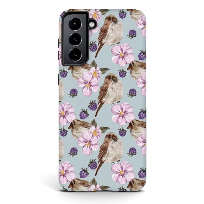 Galaxy S21 plus StrongFit Birds, light teal by Flowery Stories