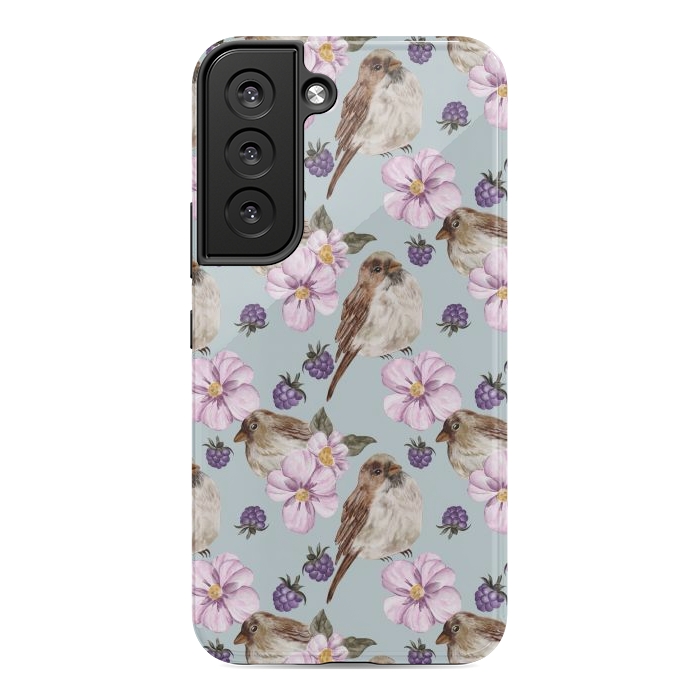 Galaxy S22 StrongFit Birds, light teal by Flowery Stories