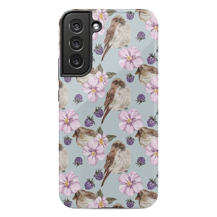 Galaxy S22 plus StrongFit Birds, light teal by Flowery Stories