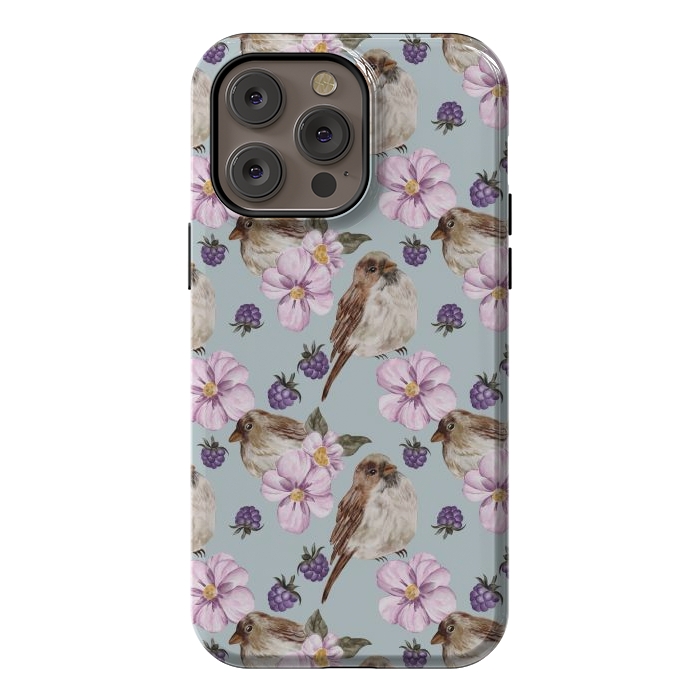 iPhone 14 Pro max StrongFit Birds, light teal by Flowery Stories