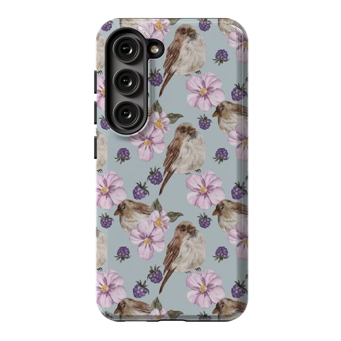 Galaxy S23 StrongFit Birds, light teal by Flowery Stories