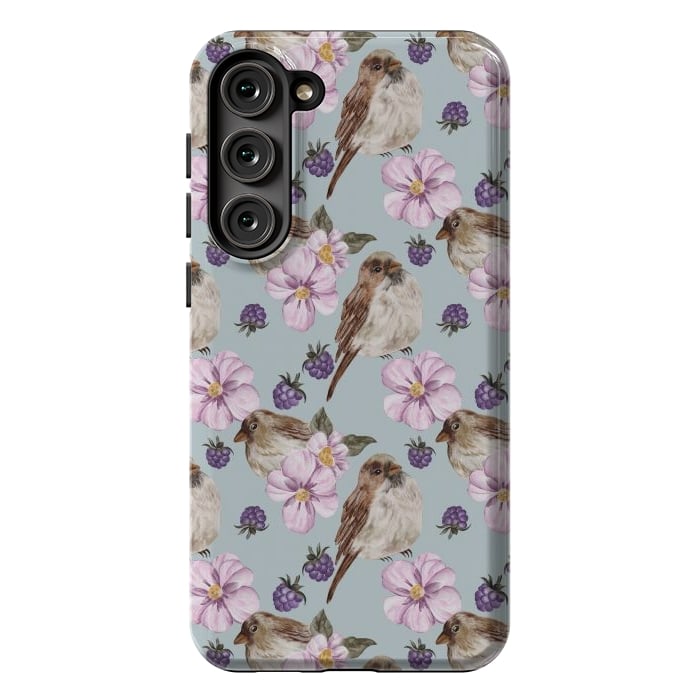Galaxy S23 Plus StrongFit Birds, light teal by Flowery Stories