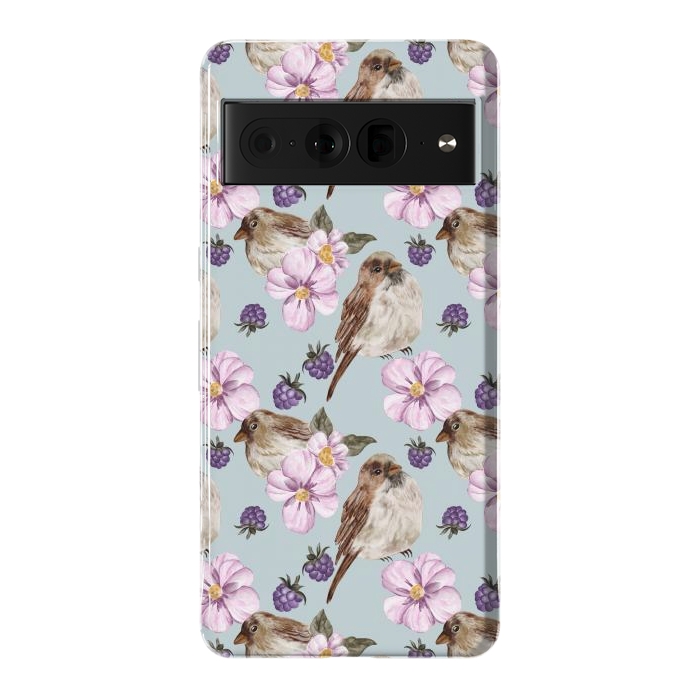 Pixel 7 Pro StrongFit Birds, light teal by Flowery Stories