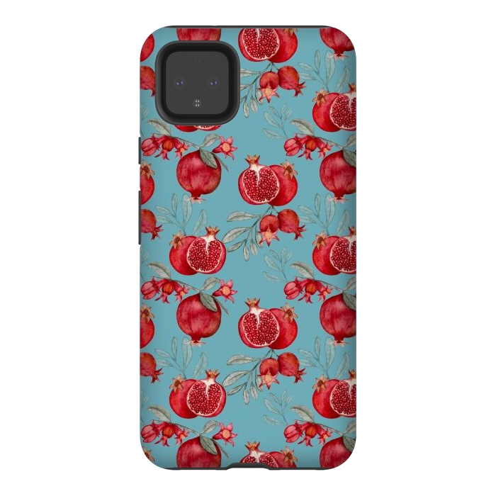 Pixel 4XL StrongFit Red fruits, light teal by Flowery Stories