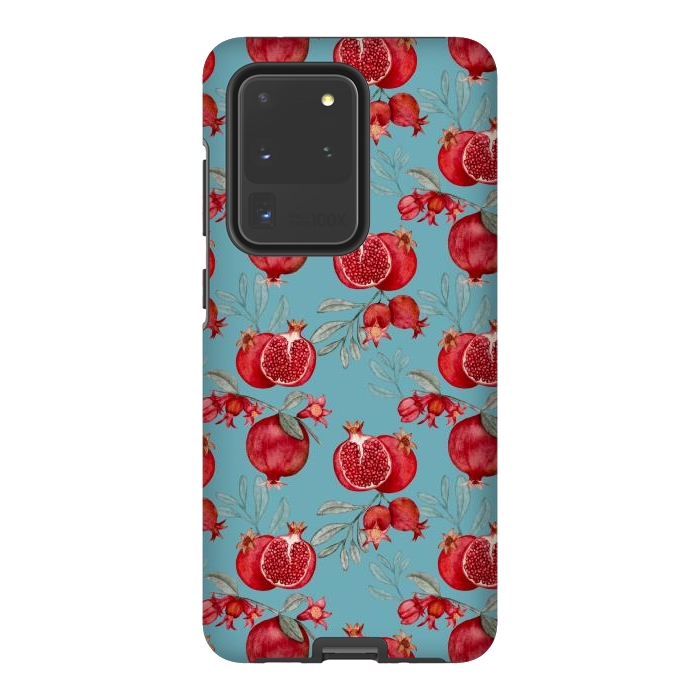 Galaxy S20 Ultra StrongFit Red fruits, light teal by Flowery Stories