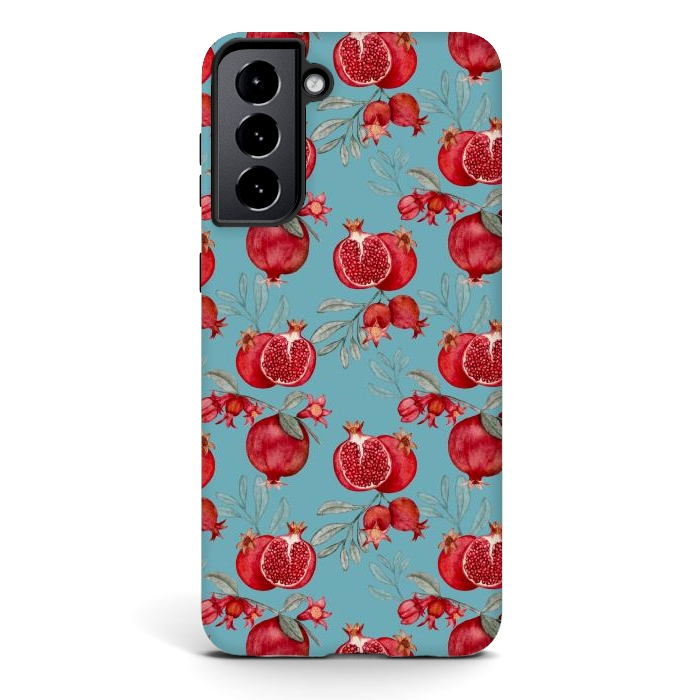 Galaxy S21 StrongFit Red fruits, light teal by Flowery Stories