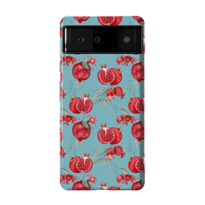 Pixel 6 StrongFit Red fruits, light teal by Flowery Stories