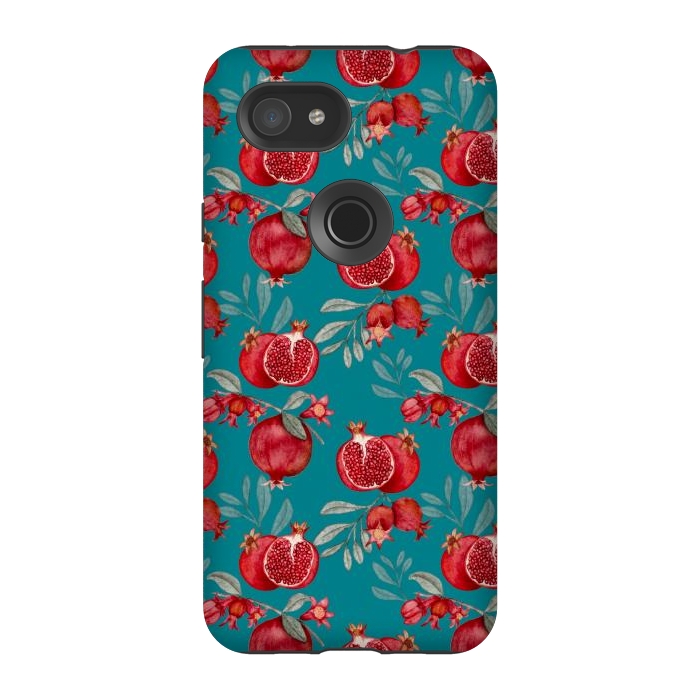 Pixel 3A StrongFit Red fruits, dark teal by Flowery Stories