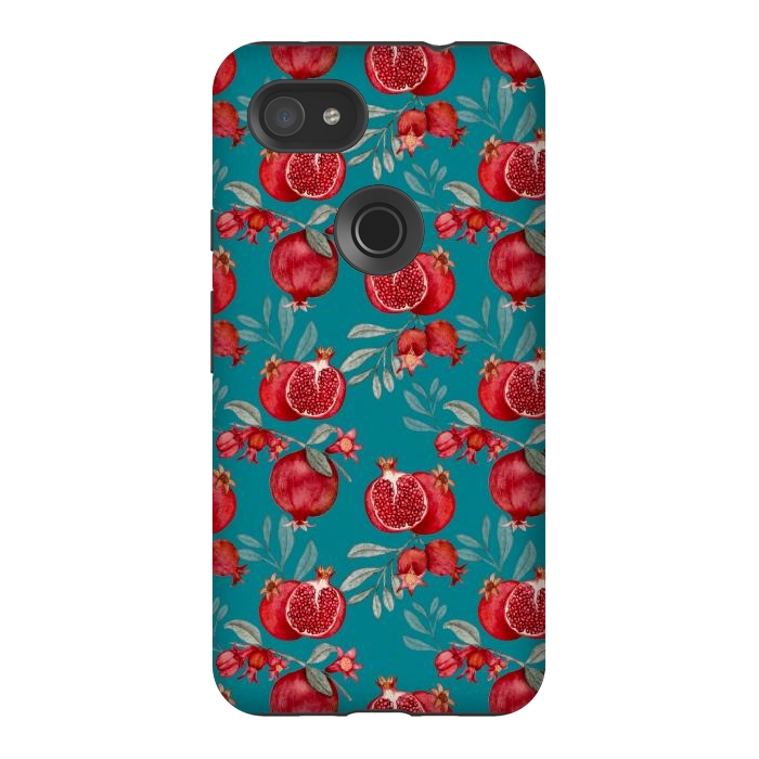 Pixel 3AXL StrongFit Red fruits, dark teal by Flowery Stories
