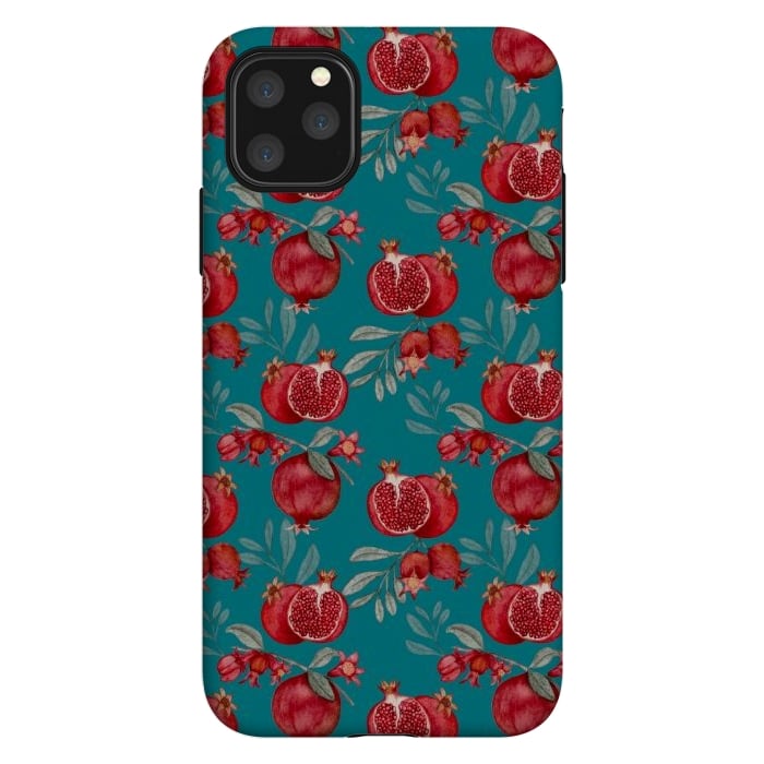 iPhone 11 Pro Max StrongFit Red fruits, dark teal by Flowery Stories