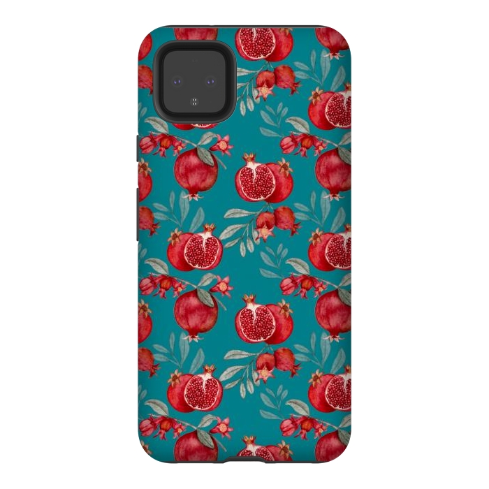 Pixel 4XL StrongFit Red fruits, dark teal by Flowery Stories