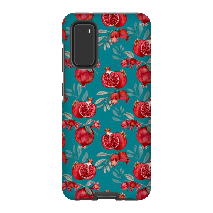 Galaxy S20 StrongFit Red fruits, dark teal by Flowery Stories
