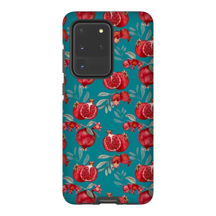 Galaxy S20 Ultra StrongFit Red fruits, dark teal by Flowery Stories