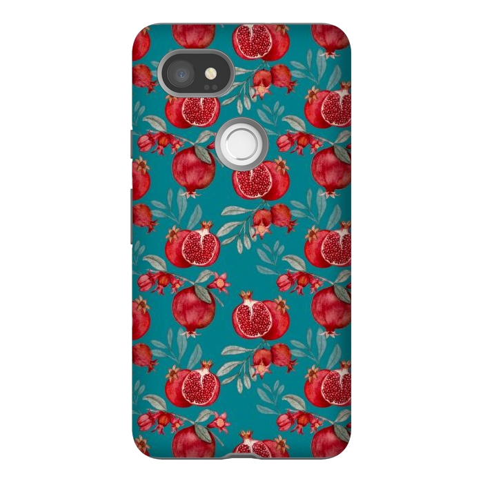 Pixel 2XL StrongFit Red fruits, dark teal by Flowery Stories