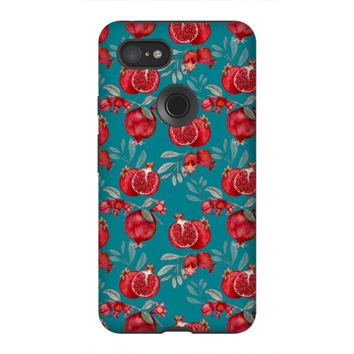 Pixel 3XL StrongFit Red fruits, dark teal by Flowery Stories
