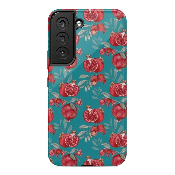 Galaxy S22 StrongFit Red fruits, dark teal by Flowery Stories