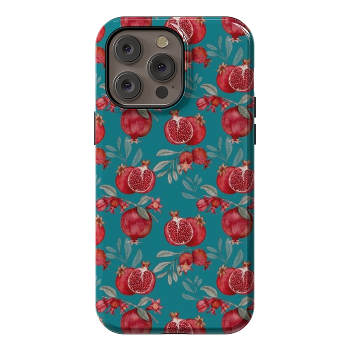 iPhone 14 Pro max StrongFit Red fruits, dark teal by Flowery Stories