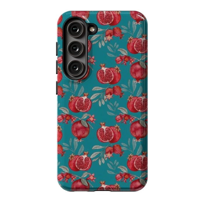 Galaxy S23 StrongFit Red fruits, dark teal by Flowery Stories