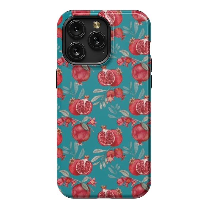 iPhone 15 Pro Max StrongFit Red fruits, dark teal by Flowery Stories
