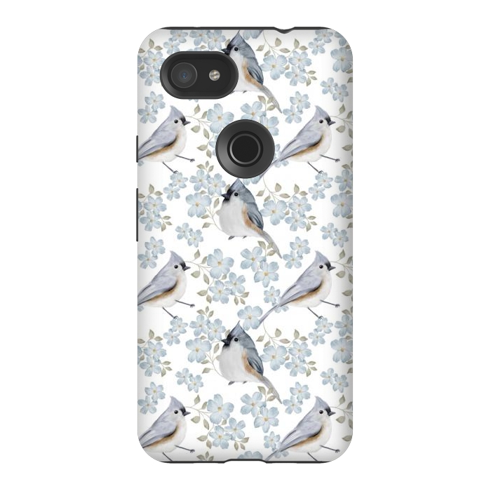 Pixel 3AXL StrongFit Birds white by Flowery Stories