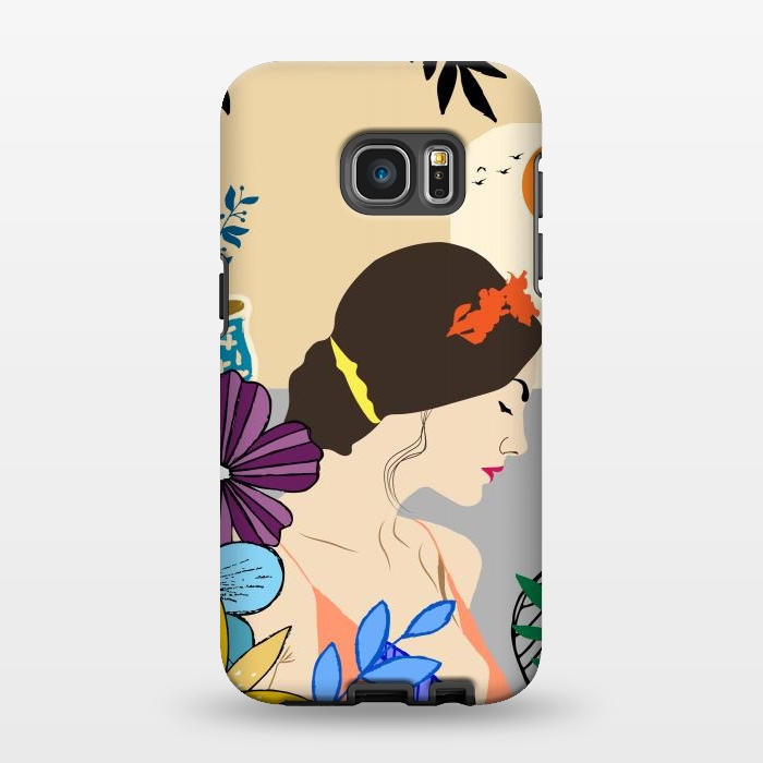 Galaxy S7 EDGE StrongFit Glorious Morning, Minimal Boho Illustration, Cute Woman Drawing by Creativeaxle