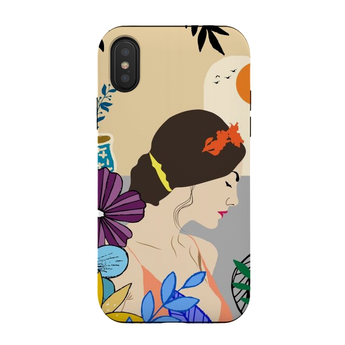 iPhone Xs / X StrongFit Glorious Morning, Minimal Boho Illustration, Cute Woman Drawing by Creativeaxle