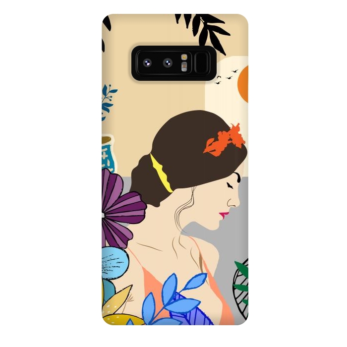 Galaxy Note 8 StrongFit Glorious Morning, Minimal Boho Illustration, Cute Woman Drawing by Creativeaxle