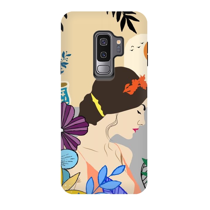 Galaxy S9 plus StrongFit Glorious Morning, Minimal Boho Illustration, Cute Woman Drawing by Creativeaxle