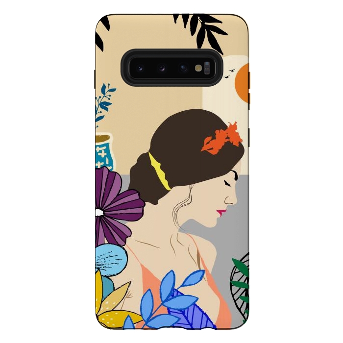 Galaxy S10 plus StrongFit Glorious Morning, Minimal Boho Illustration, Cute Woman Drawing by Creativeaxle
