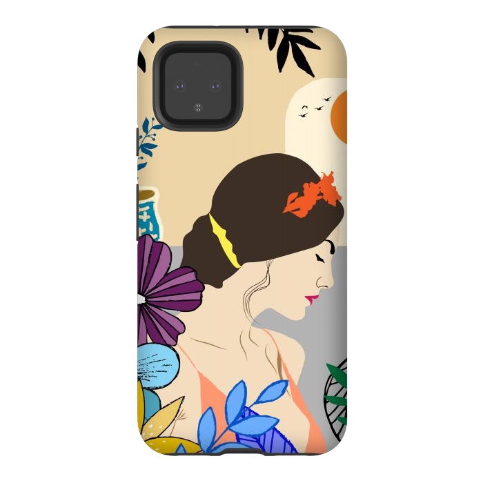 Pixel 4 StrongFit Glorious Morning, Minimal Boho Illustration, Cute Woman Drawing by Creativeaxle