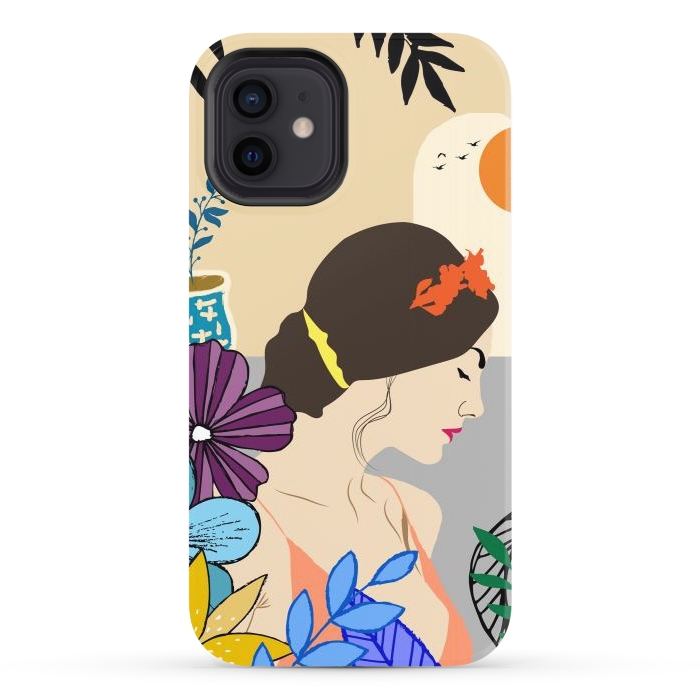 iPhone 12 StrongFit Glorious Morning, Minimal Boho Illustration, Cute Woman Drawing by Creativeaxle