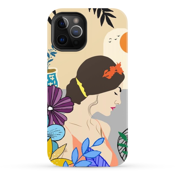 iPhone 12 Pro StrongFit Glorious Morning, Minimal Boho Illustration, Cute Woman Drawing by Creativeaxle