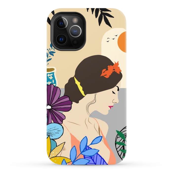 iPhone 12 Pro Max StrongFit Glorious Morning, Minimal Boho Illustration, Cute Woman Drawing by Creativeaxle
