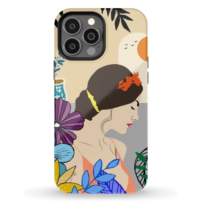 iPhone 13 Pro Max StrongFit Glorious Morning, Minimal Boho Illustration, Cute Woman Drawing by Creativeaxle