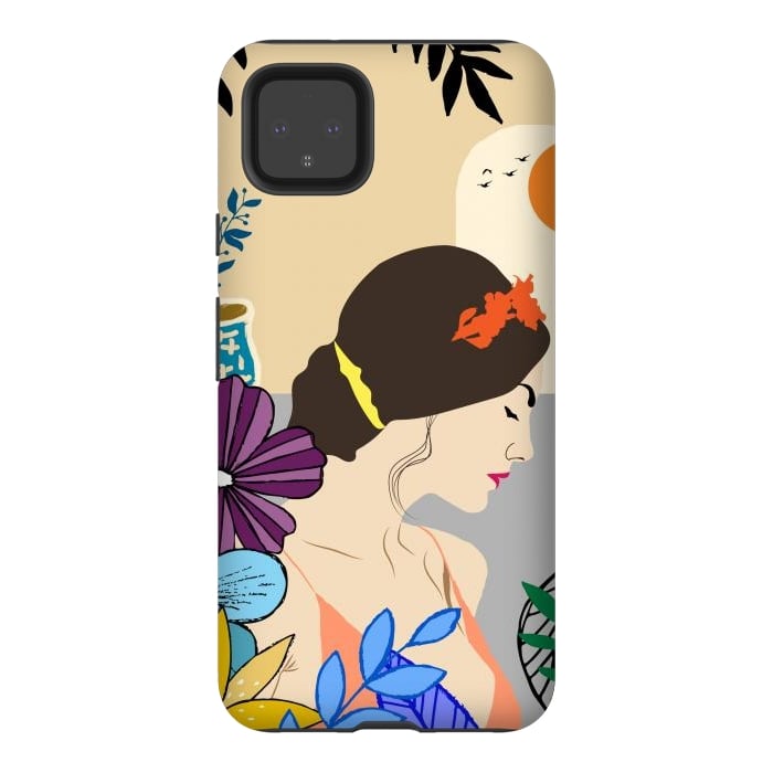 Pixel 4XL StrongFit Glorious Morning, Minimal Boho Illustration, Cute Woman Drawing by Creativeaxle