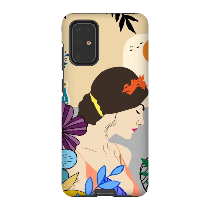 Galaxy S20 Plus StrongFit Glorious Morning, Minimal Boho Illustration, Cute Woman Drawing by Creativeaxle