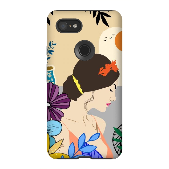 Pixel 3XL StrongFit Glorious Morning, Minimal Boho Illustration, Cute Woman Drawing by Creativeaxle