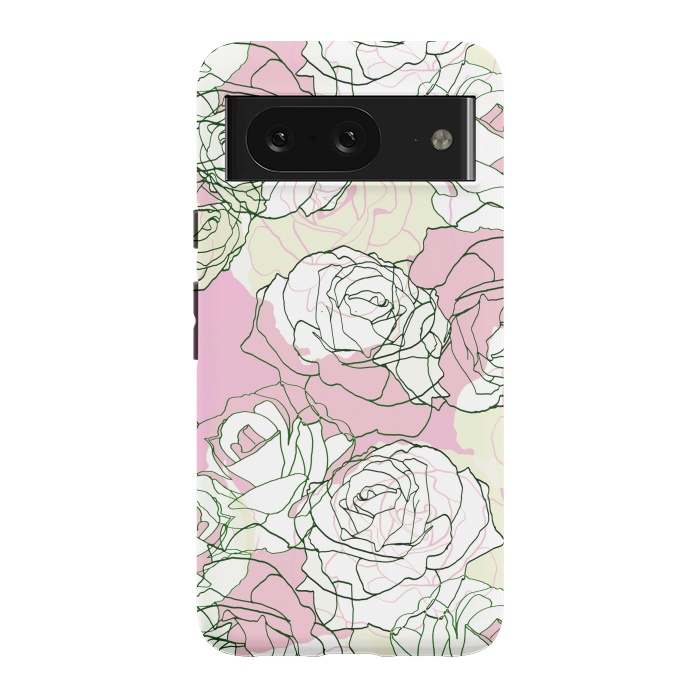 Pixel 8 StrongFit Pink beige line art roses by Oana 