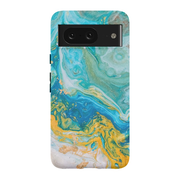 Pixel 8 StrongFit Blue Acrylic Texture with Golden Marble Motifs by ArtsCase
