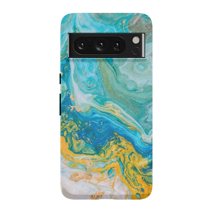 Pixel 8 Pro StrongFit Blue Acrylic Texture with Golden Marble Motifs by ArtsCase