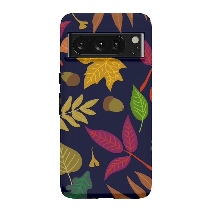 Pixel 8 Pro StrongFit Colorful Leaves and Acorns on Black Background by ArtsCase