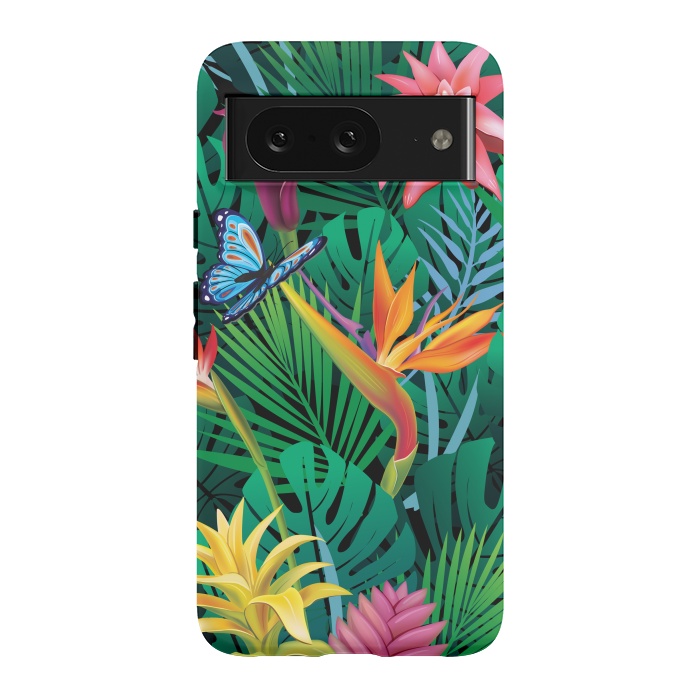 Pixel 8 StrongFit Cute Tropical Floral Design Green Pink and Purple by ArtsCase