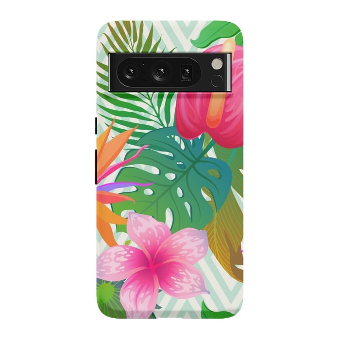 Pixel 8 Pro StrongFit Exotic Flowers and Leaves in Geometric Decoration by ArtsCase